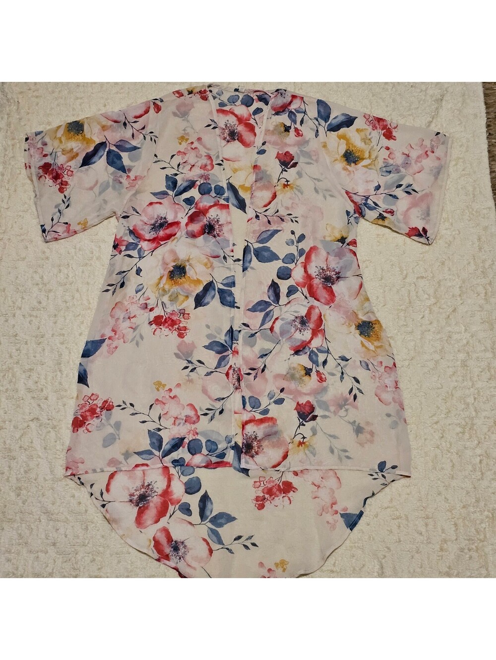 MTS Flower Print Open Front Semi Sheer Kimono Style Topper M